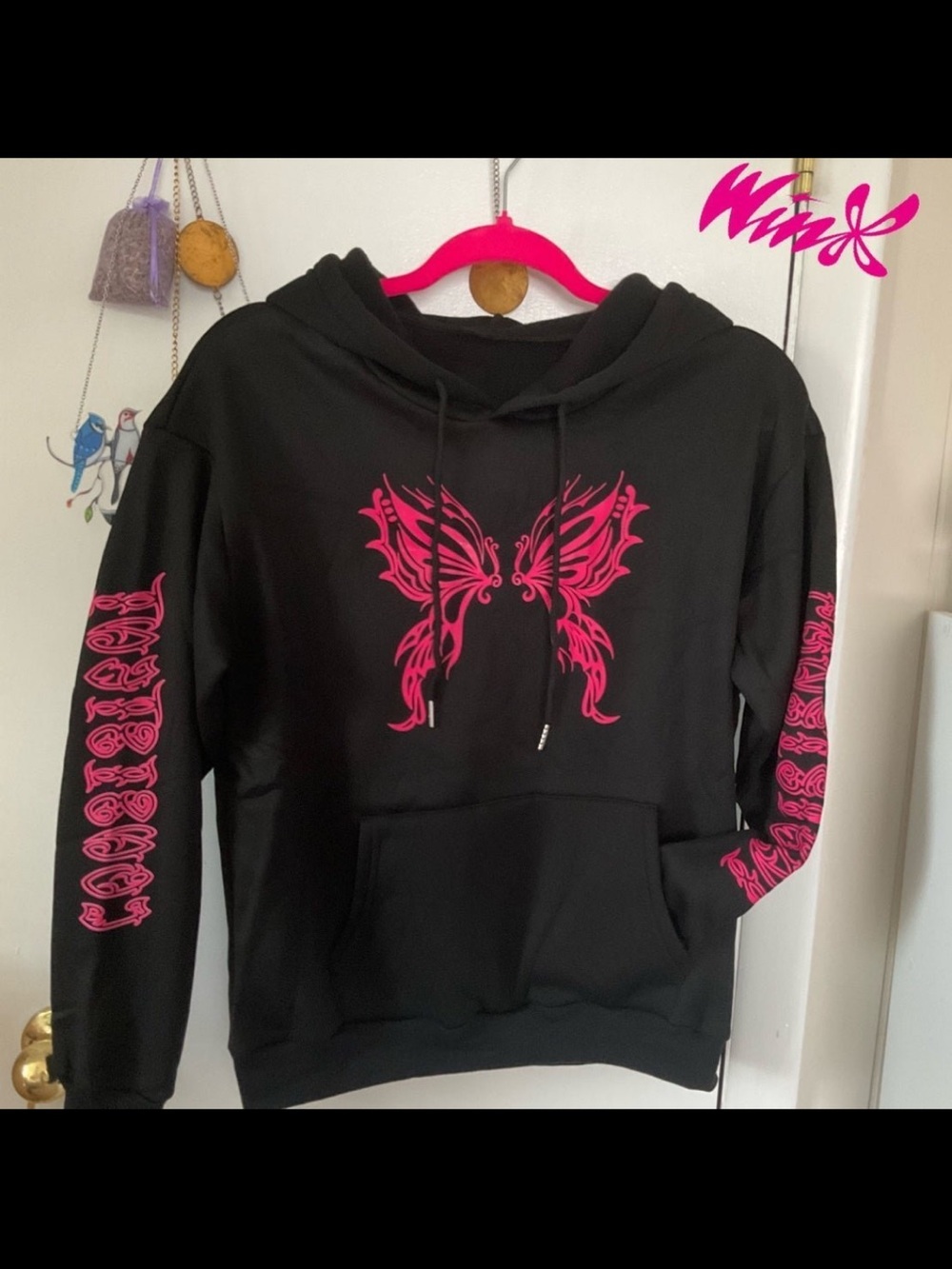 Winx Club Hoodie Fairy Wing Sweatshirt Butterfly Fairycore Vibes Black Pink Hood